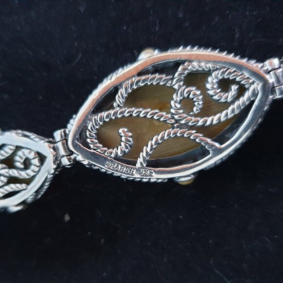 Bold Vintage Southwestern Hand Crafted Green Gaspeite 925 Silver BARSE Bracelet - Picture 9 of 17